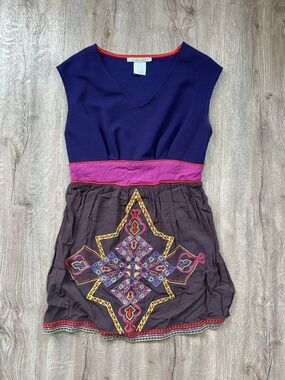 Flying Tomato Navy & Purple Embroidered Waistband Mini Dress